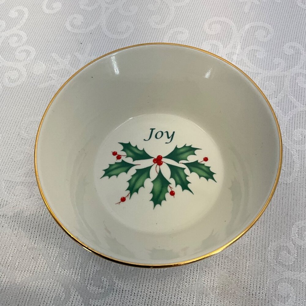 Lenox Holiday Dimension Collection Bowl "Joy" Holly‎ Design - 4.75" Diameter
